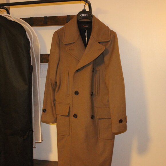 Quince Italian Wool Double-Breasted Officer Topcoat Dark Caramel - Picture 1 of 12